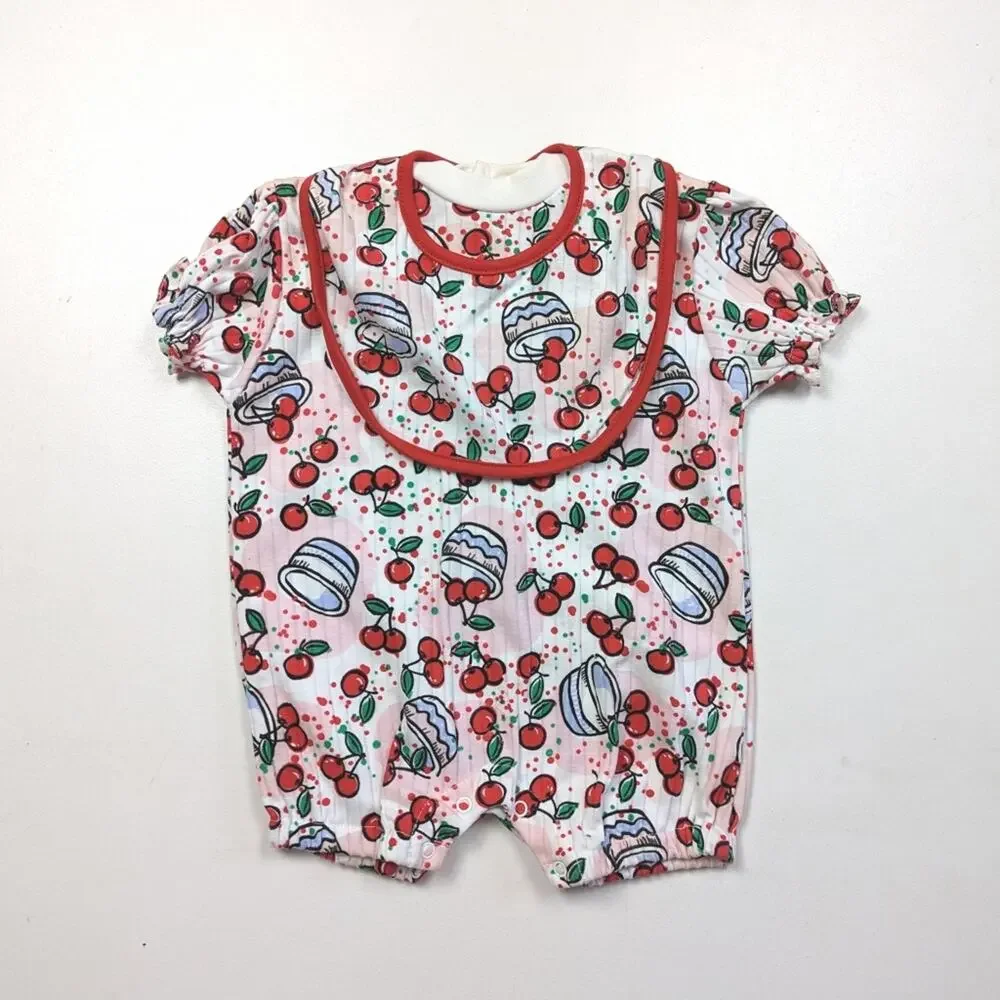 Vintage Doe Spun Bubble Baby Girls Size 6-9m Cherry Bib